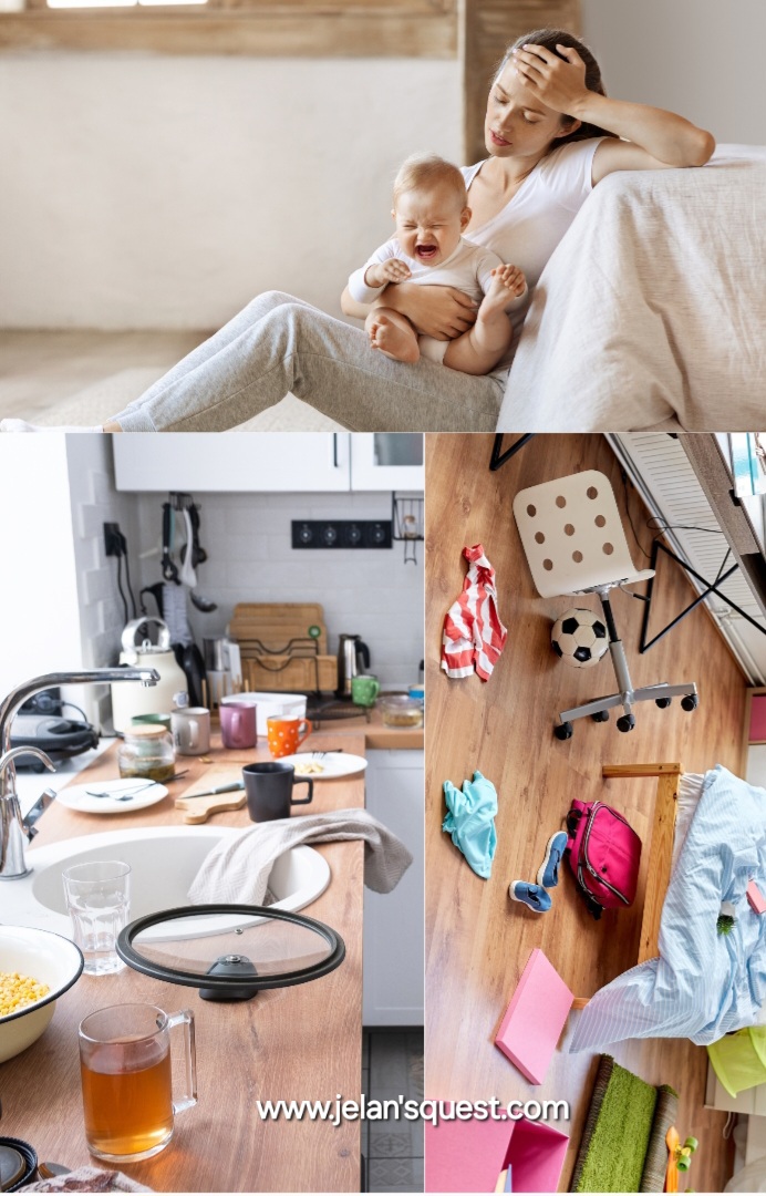 Tired-mom-sitting-on-the-floor-with-her-baby-in a-messy-house-a-love-that-changed-everything.