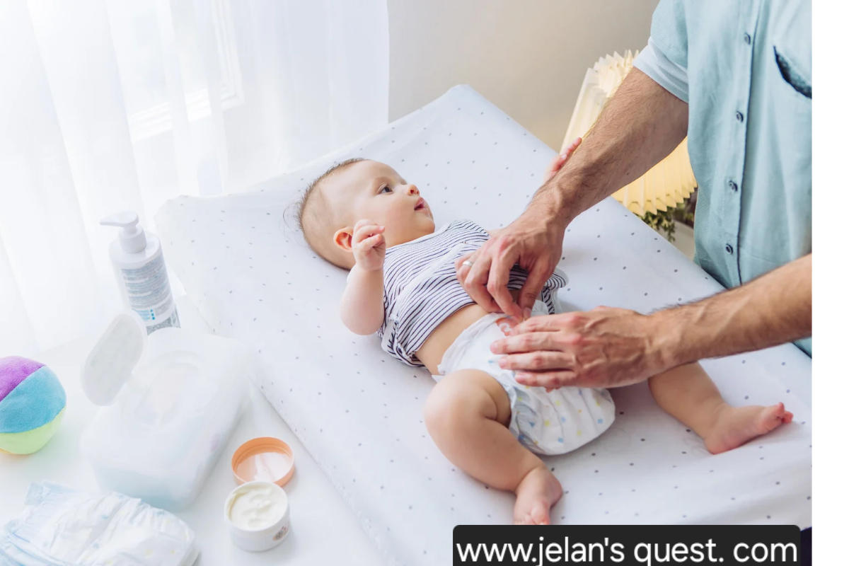 Image-of-a-man-changing-a-diaper-using wipes-and-cream.