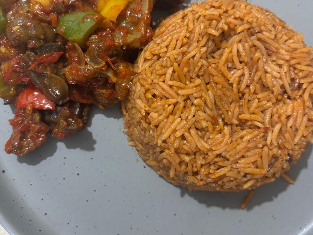 Jollof- rice-paired-with-peppered-Gizzard 