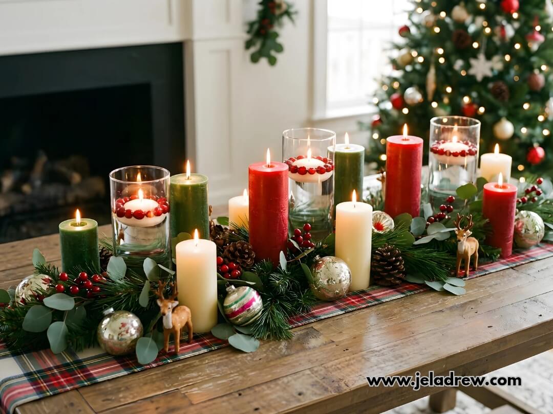 Dining-table-with-candles-and-greenery-with-ornaments