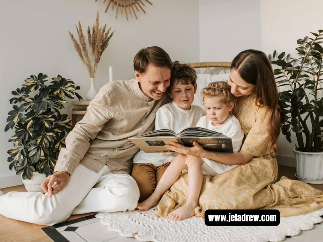 Happy-family-spending-quality-time-together-re-visiting-photo-album-in-a-cozy-living-room-10-creative-mothers-day-ideas-at-home