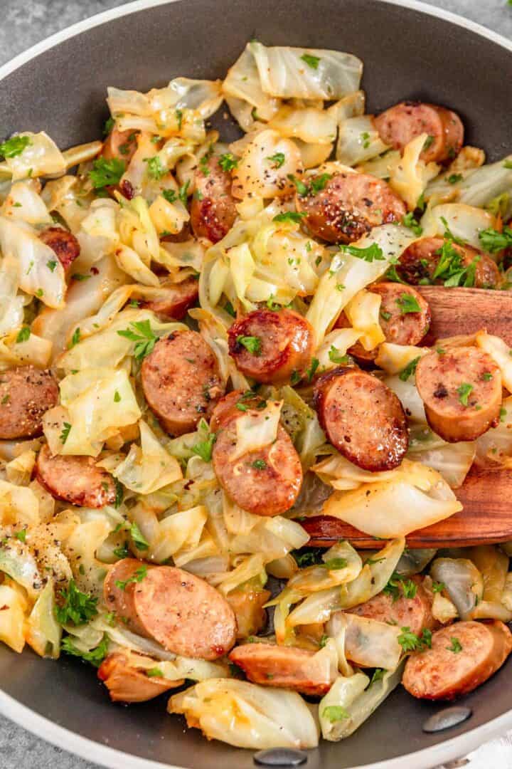 Cabbage-and-sausage-in-a-pan