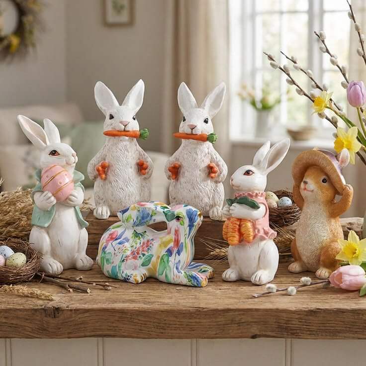 Easter-table-decor-with-white-bunny-figurines