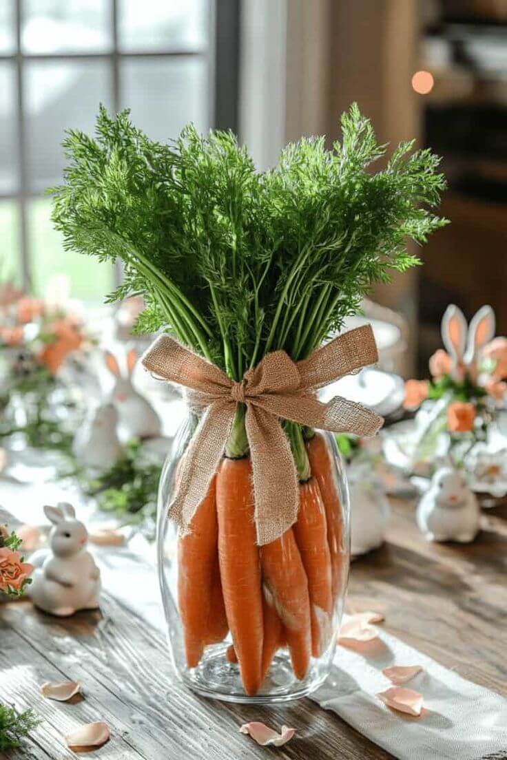 Fresh-carrot-bouquet-tied-with-twine-for-rustic-Easter-decor