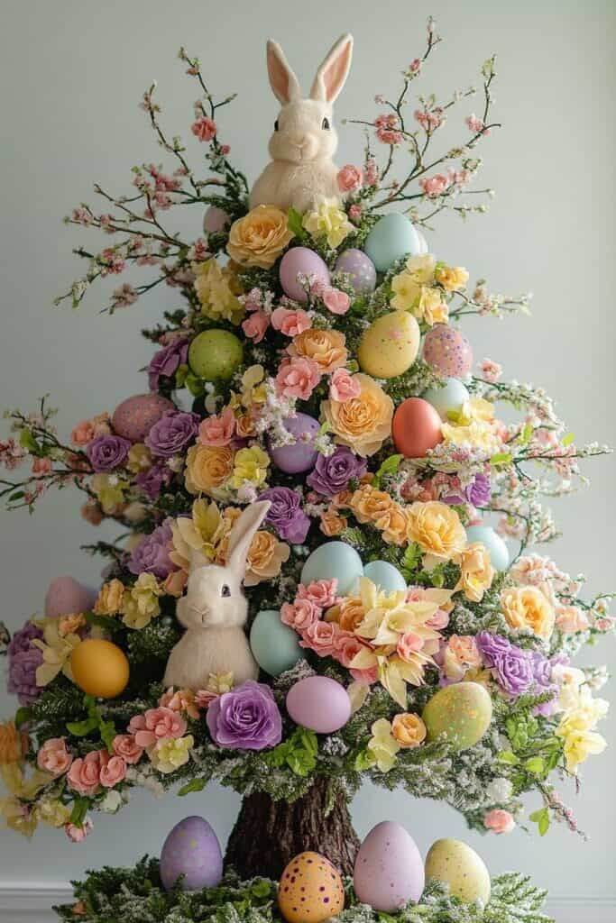 Easter-egg-tree-center-piece-filled-with-colorful-spring-flowers