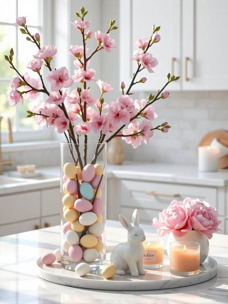 Artificial-floral-a-glass-vase-with-easter-eggs