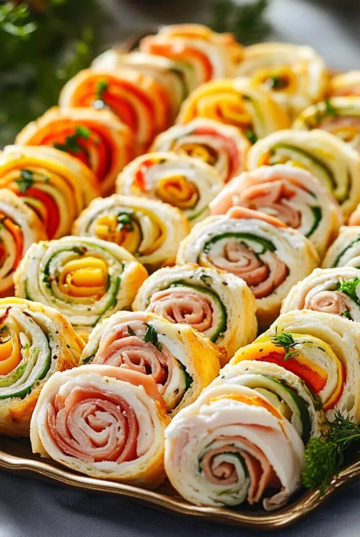 Tortilla-pinwheels-filled-with-deli-meat-cheese-and-vegetables-baby-shower-food