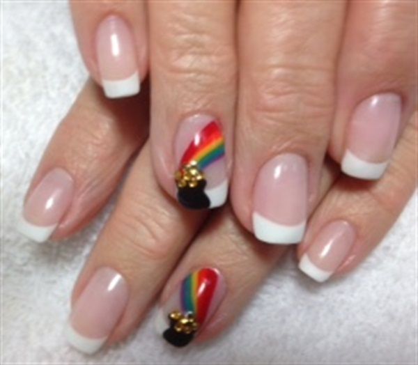 French-manicure-with-rainbow-and-pot-of-gold-accents-St-Patric's-Day-nail-ideas