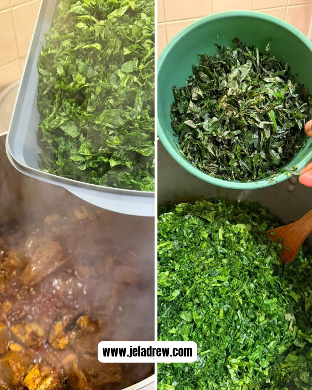 Step-6-Adding-freshly-sliced-spinach-and-uziza-leaves-into-the-simmering-soup
