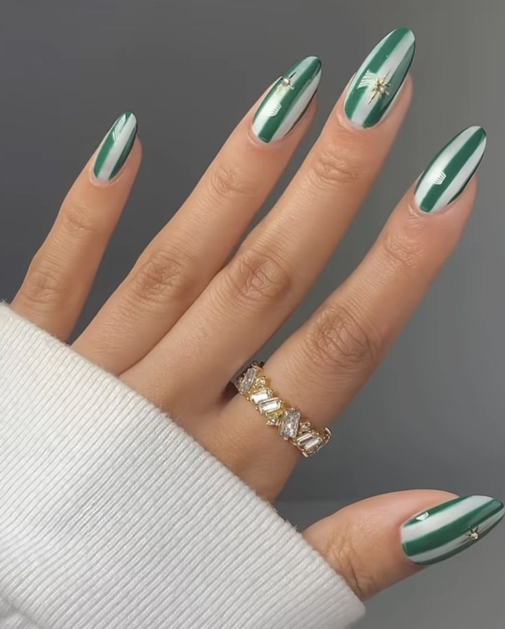 Long-green-nails-with-white-stripes-St-Patric's-Day-nail-ideas