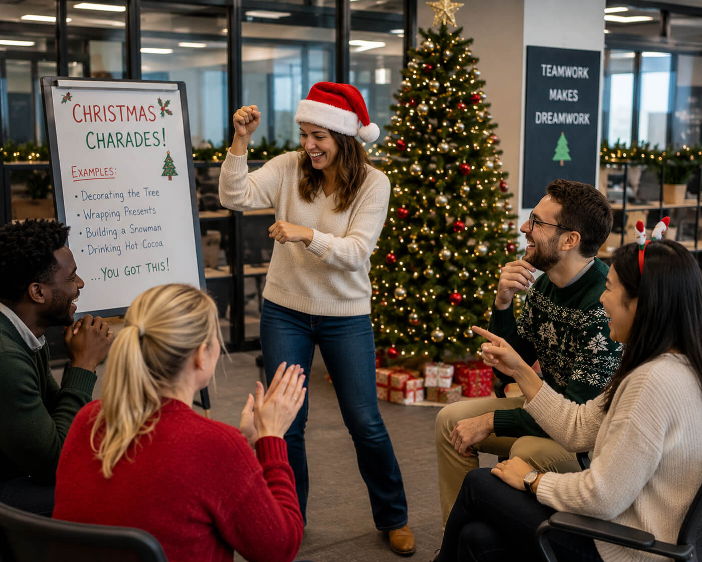 holiday-charades-game-coworkers-acting-and-guessing