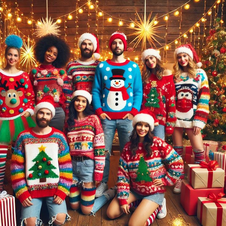 fun-office-Christmas-party-ugly-sweater-contest-coworkers-posing