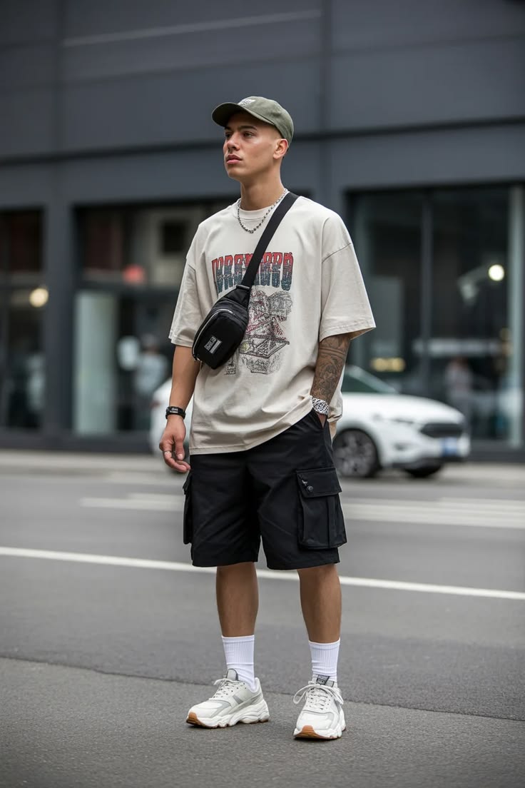 casual-crawfish-boil-outfit-men-tshirt-shorts-sneakers