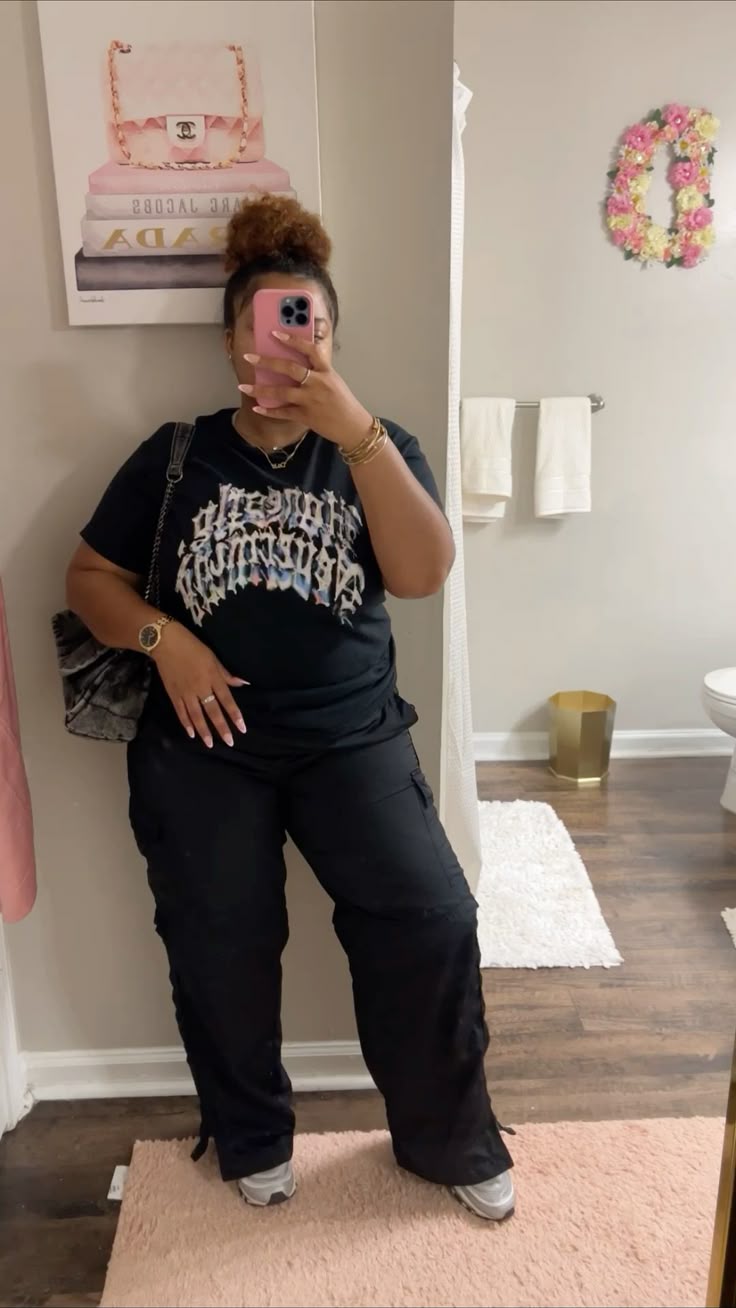 Plus-size-woman-wearing-a-graphic-tee-and-comfortable-jogger-perfect-as-a-casual