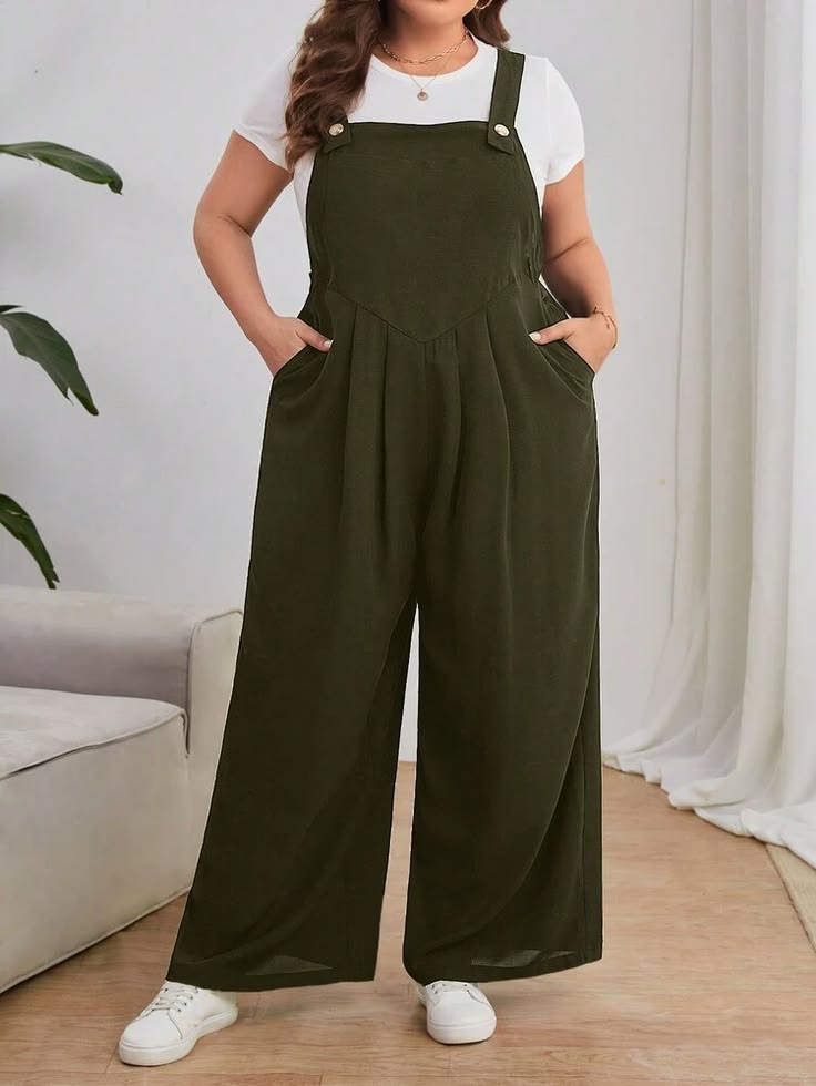 Plus-size-woman-wearing-a-comfortable-one-piece-casual-cotton-jumpsuit