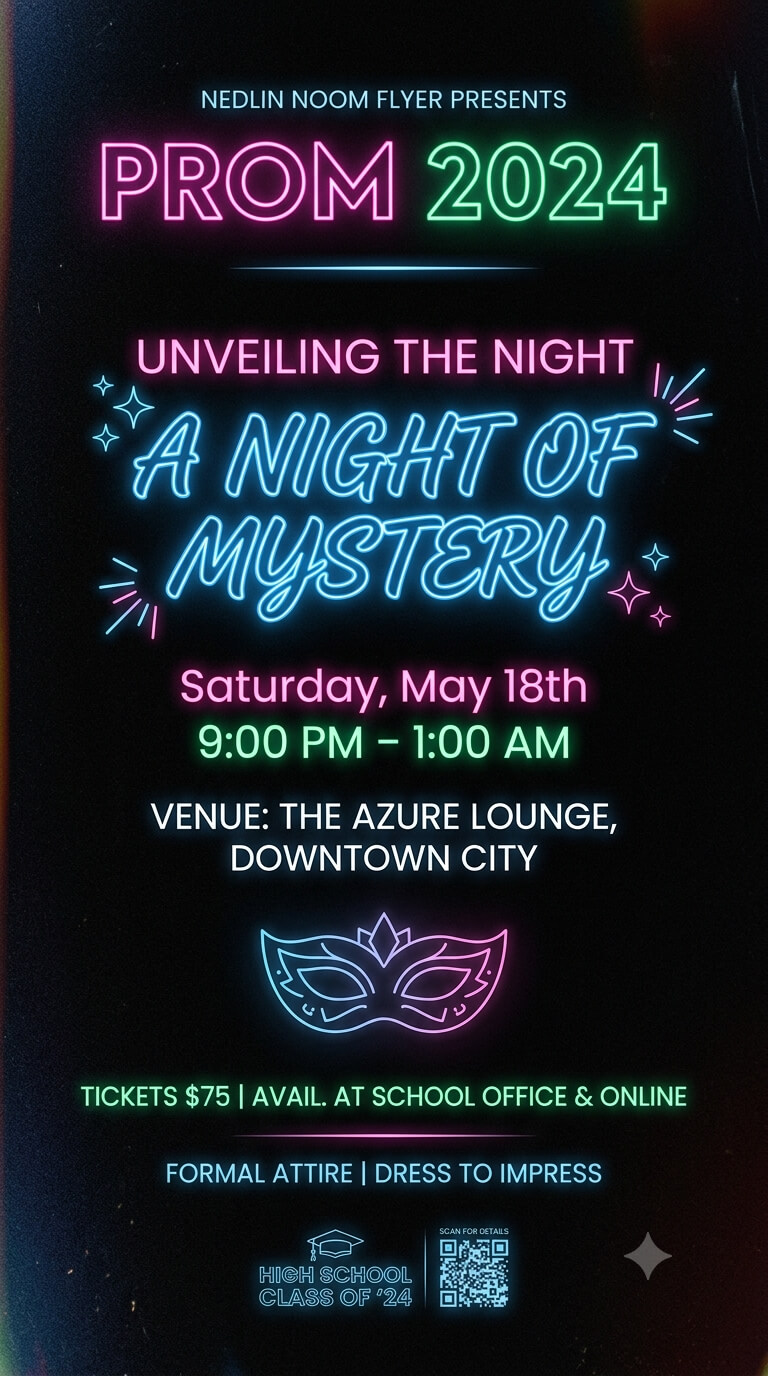 Sleek-dark-mode-event-poster-with-vibrant-neon-glowing-blue-and-pink-text-reading-A-Night-of-Mystery