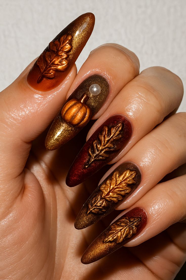 3D-textured-leave-fall-Thanksgiving-nails 