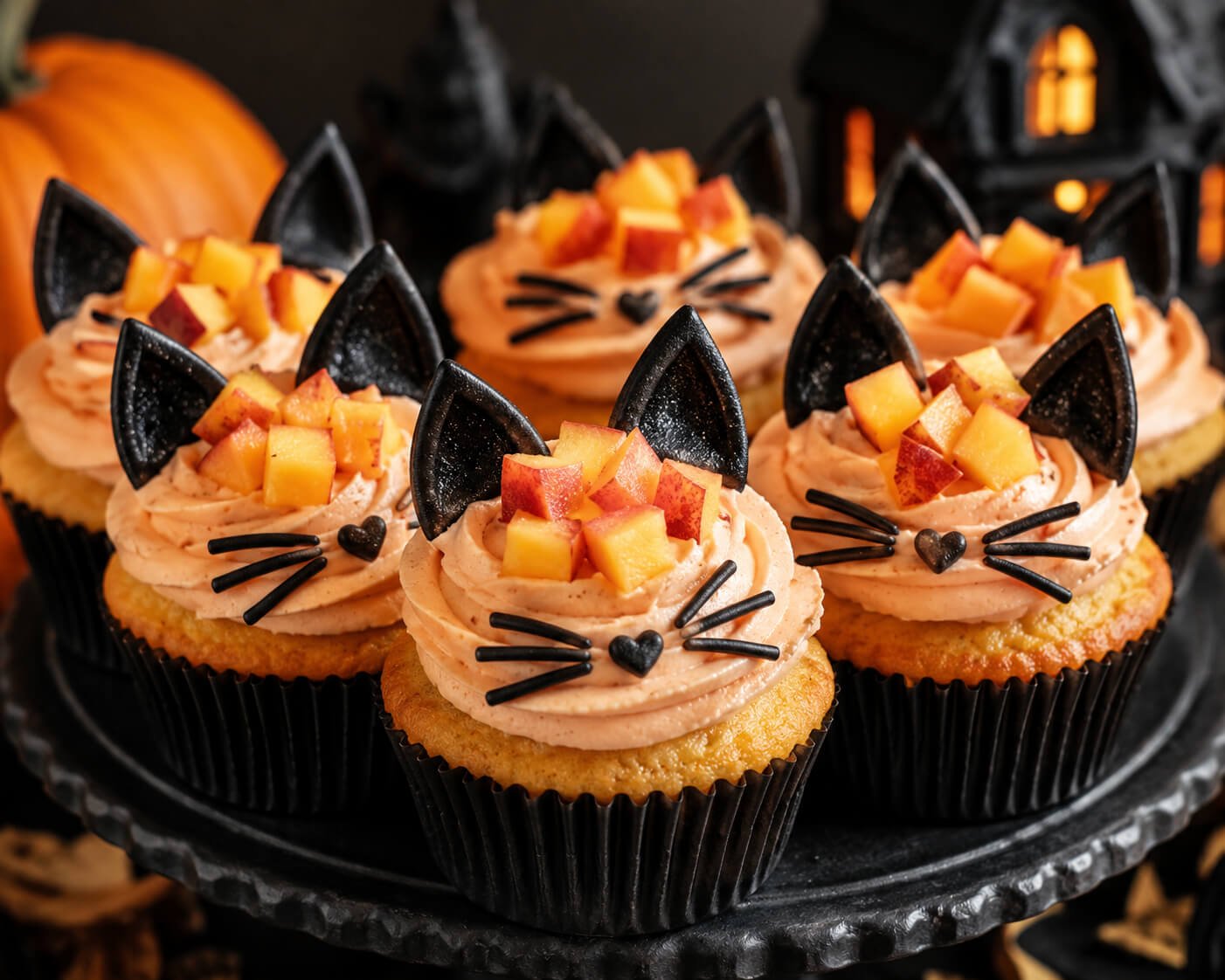 Black-cat-35-peach-dessert-ideas-for-fall-halloween-gatherings