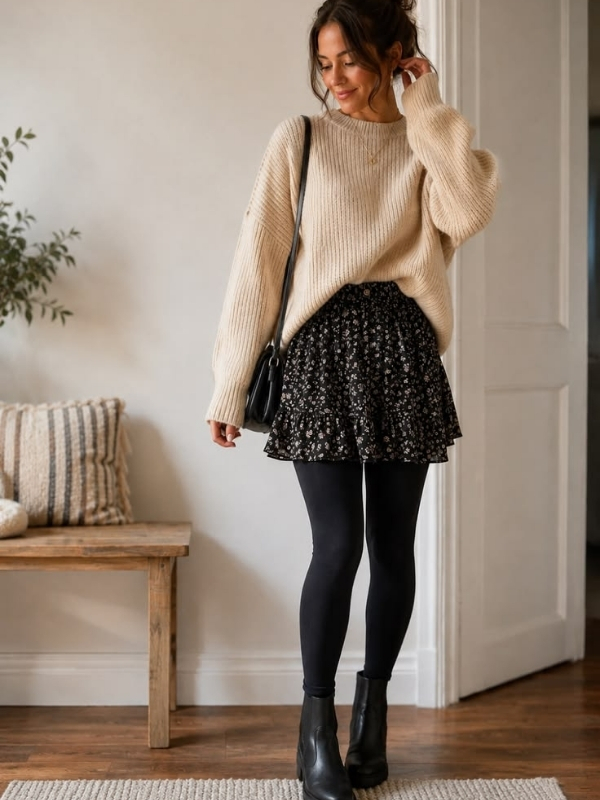 Cute-Skirt-and-Leggings-Outfit