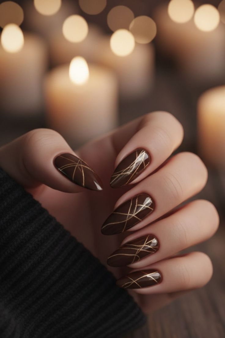 Espresso-and-gold-accent-nails