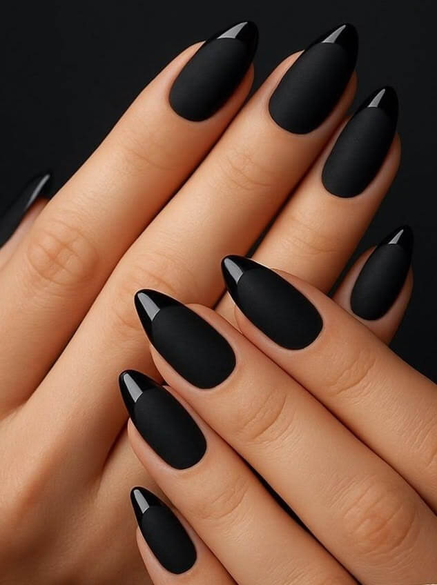 matte-black-french-tip-30-halloween-nail-ideas