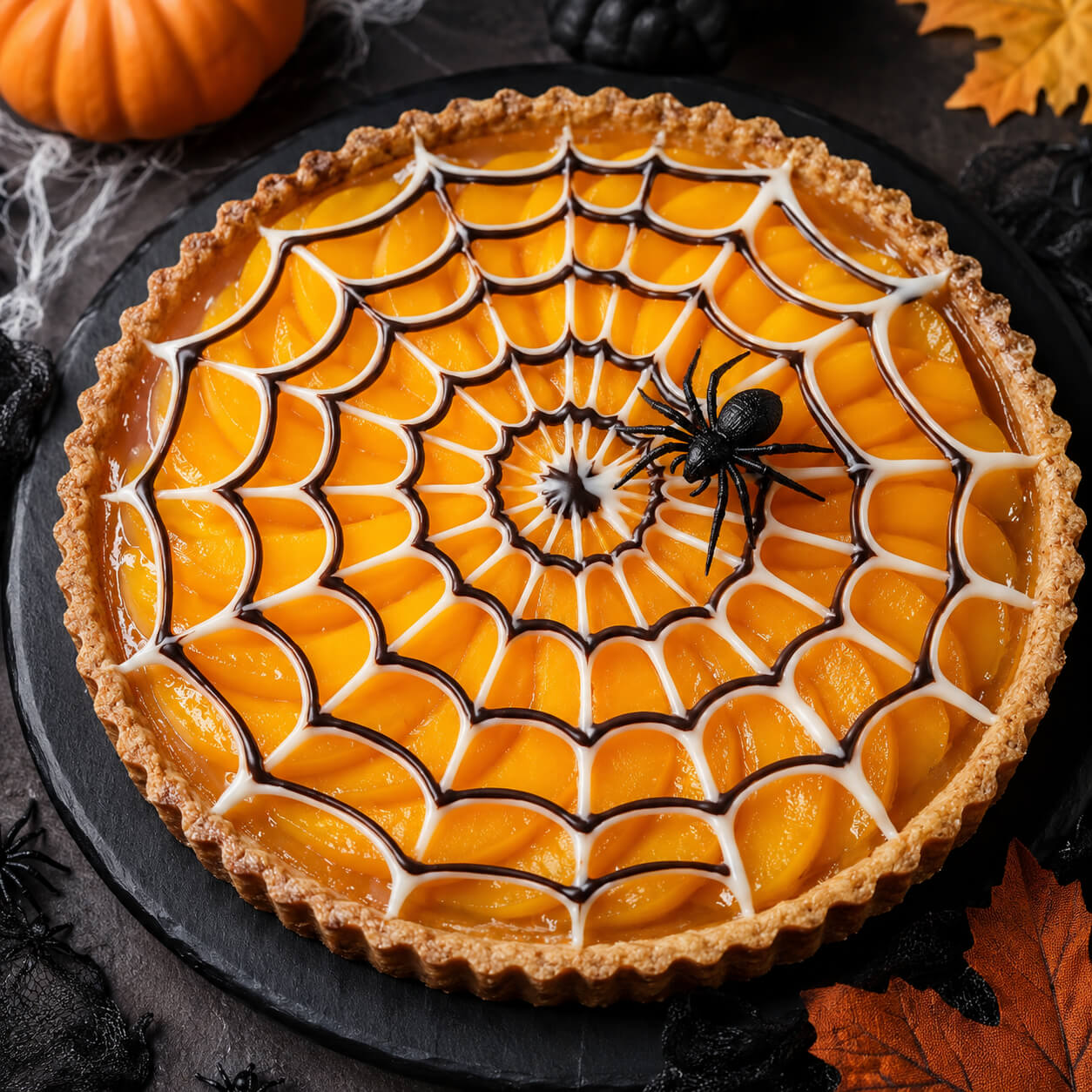 Spider-web-peach-tart