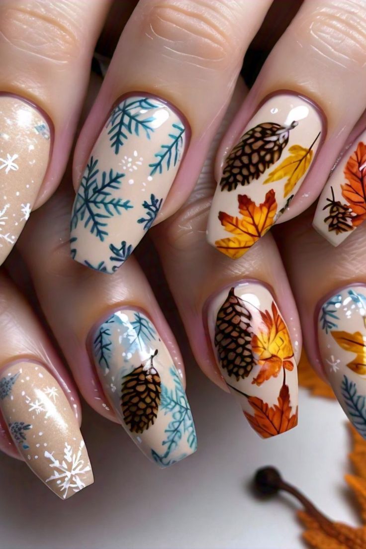 Pinecone-accent-nails